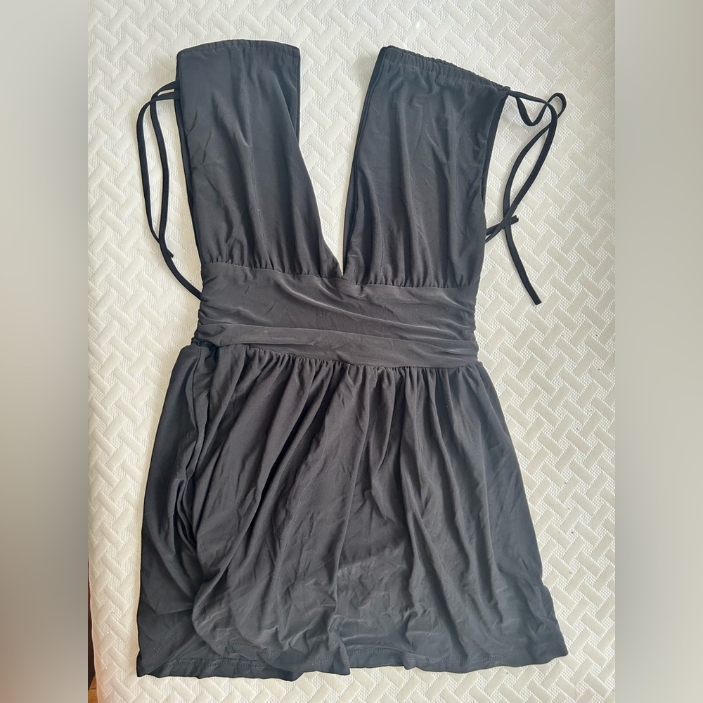 Black Sleeveless Dress with Deep V-Neck